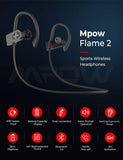 Mpow Flame2 Bluetooth Headphones Sport, 12Hrs & Bluetooth 5.0 Wireless Sport Earphones, IPX7 Waterproof Running Headphones w/CVC 6.0 Black