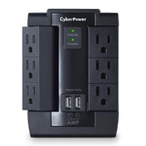CyberPower CSP600WSU Surge Protector, 1200J/125V, 6-AC Swivel Outlets, 2 USB Charging Ports, Wall Tap Design