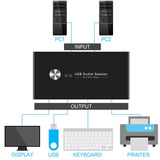 USB Switch Selector, KVM Switcher for 2 PC Sharing 4 USB Devices, One-Button Swapping for Keyboard, Mouse, Scanner, Printer, Computer