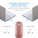 QIJIAYI 2.4GHz Wireless Bluetooth Mouse,Dual Mode Slim Rechargeable Wireless Mouse Silent USB Mice, 3 Adjustable DPI (Rose Gold)