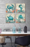 Beach Coastal Wall Art Decor for Bathroom Canvas Print Picture - 4 Panel Framed