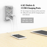 Huntkey 6 AC Outlets Surge Protector with 3 USB Charging Ports 3.4 Amp, SMD607