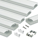 Muzata 6-Pack 3.3ft/1Meter 9x17mm U Shape LED Aluminum Channel System with Cover, End Caps and Mounting Clips Aluminum Profile for LED