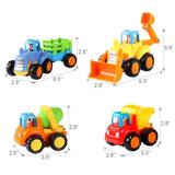 Coogam 4 Pack Friction Powered Cars Construction Vehicles Toy Set Cartoon Push and Go Car Tractor, Cement Mixer Truck, Dumper for 1 2 3 Year Old