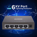 Aumox 5 Port Gigabit Ethernet Network Switch, Desktop, Unmanaged Ethernet Splitter, Durable Metal Casing