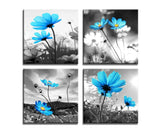 HLJ ART Modern Salon Theme Black and White Peacock Blue Vase Flower Abstract Painting