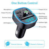 Vproof Bluetooth FM Transmitter, in-Car Wireless Radio Transmitter Adapter Music Player Car Kit W Blue Circle Ambient Light, 2 USB Ports, (Black)