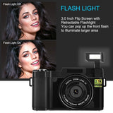 Digital Camera Vlogging Camera 24MP Ultra HD 2.7K WiFi YouTube Camera 3.0 Inch 180 Degree Rotation Flip Screen Camera Retractrable Flashlight (A4)
