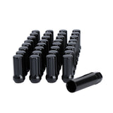 dynofit 14mmx1.5 Wheel Lug Nuts, 32x Black M14x1.5 Lug Nut,Conical/Cone Bulge Seat, 1 Socket Key Fits Chevy GMC Dodge Ford 8 Lug Aftermarket Wheels