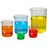 Karter Scientific 213A2 Borosilicate Glass Low Form Glass Beaker, 50/100/250/500/1000 mL (Pack of 5)