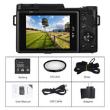 Digital Camera Vlogging Camera 24MP Ultra HD 2.7K WiFi YouTube Camera 3.0 Inch 180 Degree Rotation Flip Screen Camera Retractrable Flashlight (A4)