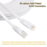 Cat 6 Ethernet Cable 100 ft Flat White, Slim Long Internet Network Lan patch cords, Solid Cat6 High Speed Computer wire with clips