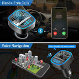 Vproof Bluetooth FM Transmitter, in-Car Wireless Radio Transmitter Adapter Music Player Car Kit W Blue Circle Ambient Light, 2 USB Ports, (Black)
