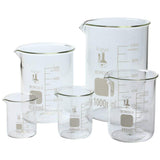 Karter Scientific 213A2 Borosilicate Glass Low Form Glass Beaker, 50/100/250/500/1000 mL (Pack of 5)