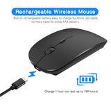 Bluetooth Wireless Mouse, Dual Mode Slim Rechargeable Wireless Mouse Silent Cordless Mouse with Bluetooth 4.0 and 2.4G Wireless, (Black)