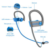 LETSCOM Bluetooth Headphones IPX7 Waterproof, Wireless Sport Earphones, HiFi Bass Stereo Sweatproof Earbuds w/Mic, Noise Cancelling Headset BlueGray