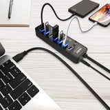 Powered USB Hub 3.0, Atolla 7-Port USB Data Hub Splitter with One Smart Charging Port and Individual On/Off Switches
