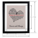 Framed 1st Anniversary Heart Burlap Gift 11" W X 13" H