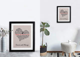 Framed 1st Anniversary Heart Burlap Gift 11" W X 13" H