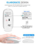 2.4GHz Wireless Bluetooth Mouse, Dual Mode Slim Rechargeable Wireless Mouse Silent USB Mice, 3 Adjustable DPI,Compatible for Laptop Windows (Silver)