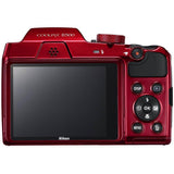 Nikon COOLPIX B500 16MP 40x Optical Zoom Digital Camera w/Built-in Wi-Fi NFC & Bluetooth (Red) + 16GB SDHC Accessory Bundle