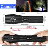 LED Tactical Flashlight, Binwo Super Bright 2000 Lumen XML T6 LED Flashlights Portable Outdoor Water Resistant Torch Light Zoomable Flashlight 2 Pack
