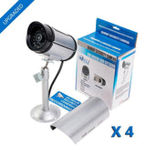 WALI Bullet Dummy Fake Surveillance Security CCTV Dome Camera Indoor Outdoor with 1 LED Light, Warning Alert Sticker Decals (TC-S4), 4 Packs, Silver