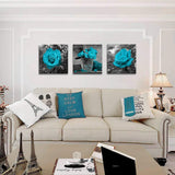 Flower Canvas Wall Art Black and White Themed Teal Rose Flower Canvas Prints Wall Decor