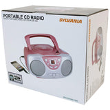 Sylvania SRCD243 Portable CD Player with AM/FM Radio, Boombox (Pink)