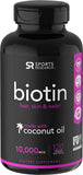 Biotin (10,000mcg) with Organic Coconut Oil | Supports Healthy Hair, Skin & Nails | Non-GMO Verified & Vegan Certified (120 Veggie-Softgels)