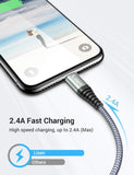 Lightning Cable, Nylon Braided USB Fast Charging Cord Compatible with iPhone X/Xs Max/XR / 8/8 Plus / 7/7 Plus iPad (Grey)