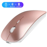 Bluetooth Wireless Mouse, Dual Mode Slim Rechargeable Wireless Mouse Silent Cordless Mouse with Bluetooth 4.0 and 2.4G Wireless, (Rose Gold)