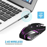 Wireless Gaming Mouse, Scettar Rechargeable Computer Gaming Mouse Unique Silent Click, 7 Breathing Led Light, 3 Adjustable DPI,Iron Plate