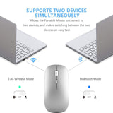 2.4GHz Wireless Bluetooth Mouse, Dual Mode Slim Rechargeable Wireless Mouse Silent USB Mice, 3 Adjustable DPI,Compatible for Laptop Windows (Silver)