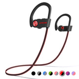 LETSCOM Bluetooth Headphones IPX7 Waterproof, Wireless Sport Earphones, HiFi Bass Stereo Sweatproof Earbuds w/Mic, Noise Cancelling Headset Redblack