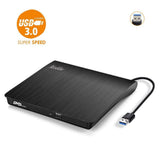 Rioddas External CD Drive, USB 3.0 Portable CD/DVD +/-RW Drive Slim DVD/CD ROM Rewriter Burner Compatible with Laptop Desktop PC Windows OS(Black)