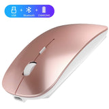 QIJIAYI 2.4GHz Wireless Bluetooth Mouse,Dual Mode Slim Rechargeable Wireless Mouse Silent USB Mice, 3 Adjustable DPI (Rose Gold)