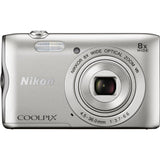 Nikon Coolpix A300 20.1MP 8x Optical Zoom NIKKOR WiFi Silver Digital Camera 26519B - (Renewed)