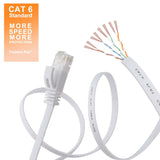 Cat 6 Ethernet Cable 100 ft Flat White, Slim Long Internet Network Lan patch cords, Solid Cat6 High Speed Computer wire with clips