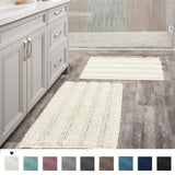H.VERSAILTEX (Set of 2) Super Thick Soft Striped Shaggy Chenille Bath Mats Washable Bath Rugs Set for Bathroom, Cream (Pack 2-20" x 32"/17" x 24")