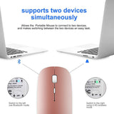 Bluetooth Wireless Mouse, Dual Mode Slim Rechargeable Wireless Mouse Silent Cordless Mouse with Bluetooth 4.0 and 2.4G Wireless, (Rose Gold)