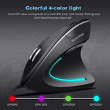 Wired Vertical Mouse, Optical Ergonomic Mouse with 4 Adjustable DPI 800/1200/2000/3200, 6 Buttons USB Computer Mouse with 4 Colors LED Light