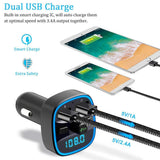 Vproof Bluetooth FM Transmitter, in-Car Wireless Radio Transmitter Adapter Music Player Car Kit W Blue Circle Ambient Light, 2 USB Ports, (Black)