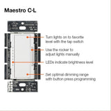 Lutron Maestro C.L Dimmer Switch for Dimmable LED, Halogen & Incandescent Bulbs, Single-Pole or Multi-Location, MACL-153M-WH, White