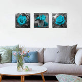 Flower Canvas Wall Art Black and White Themed Teal Rose Flower Canvas Prints Wall Decor