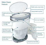 Dekor Classic Hands-Free Diaper Pail | White | Easiest to Use | Just Step – Drop – Done | Doesn’t Absorb Odors | 20 Second Bag Change
