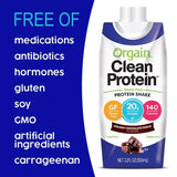 Orgain Grass Fed Clean Protein Shake, Creamy Chocolate Fudge - Meal Replacement, Ready to Drink, Gluten Free, Soy Free