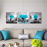 Canvas Wall Art for Bedroom Black and white landscape Blue rose flowers Bathroom Wall Decor