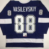 Autographed/Signed Andrei Vasilevskiy Tampa Bay Blue Hockey Jersey
