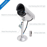 WALI Bullet Dummy Fake Surveillance Security CCTV Dome Camera Indoor Outdoor with 1 LED Light, Warning Alert Sticker Decals (TC-S4), 4 Packs, Silver